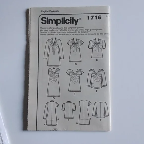 Simplicity New #1716p5 English to Spanish Vintage Pattern SZ 12-20 - Picture 6 of 8